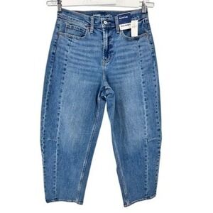 New Old Navy Barrel Leg Jeans Womens 8 Blue High Rise Seamed Front Ankle